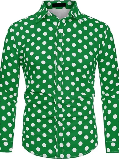 Fashion 3D Printed Men's 10-color Polka Dot Long-sleeved Slim-fit Shirt With Lapel Button Long-sleeved Comfort Casual Wear Tops - Image 4