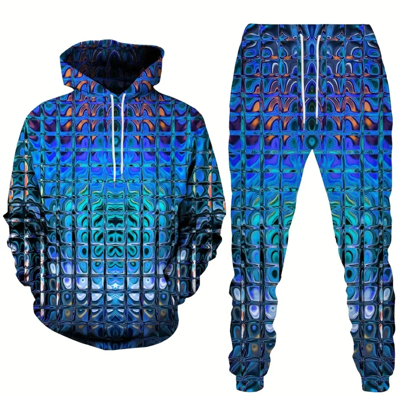 Autumn Men's Jogging Tracksuit Shiny Gradient 3D Print Casual Hoodie And Pantsuit Unisexes Kids Fashion Street Wear Creative Set