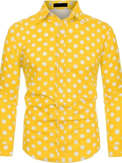 Fashion 3D Printed Men's 10-color Polka Dot Long-sleeved Slim-fit Shirt With Lapel Button Long-sleeved Comfort Casual Wear Tops - Image 5