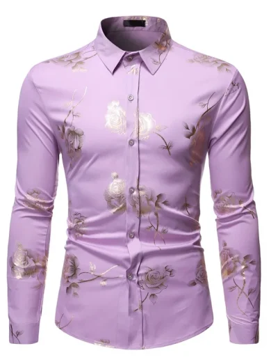 Mens Gold Rose Floral Print Shirts Brand Floral Steampunk Chemise White Long Sleeve Wedding Party Bronzing Camisa Masculina - Image 4