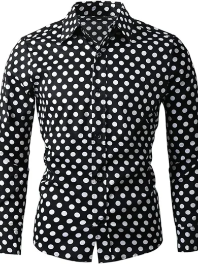 Fashion 3D Printed Men's 10-color Polka Dot Long-sleeved Slim-fit Shirt With Lapel Button Long-sleeved Comfort Casual Wear Tops - Image 2