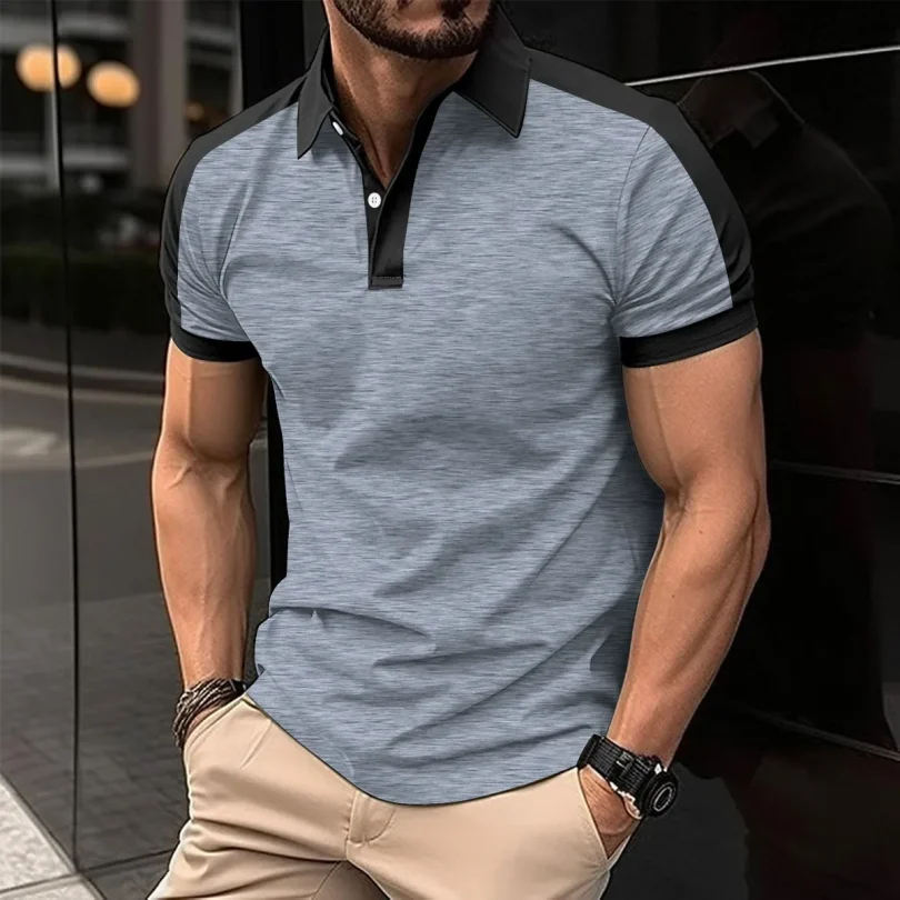 Sutra Fashion Men's Short-sleeved Polo Shirt Lapel Button Solid Color Shirt Polo Shirt Summer Casual Comfortable Male Clothing