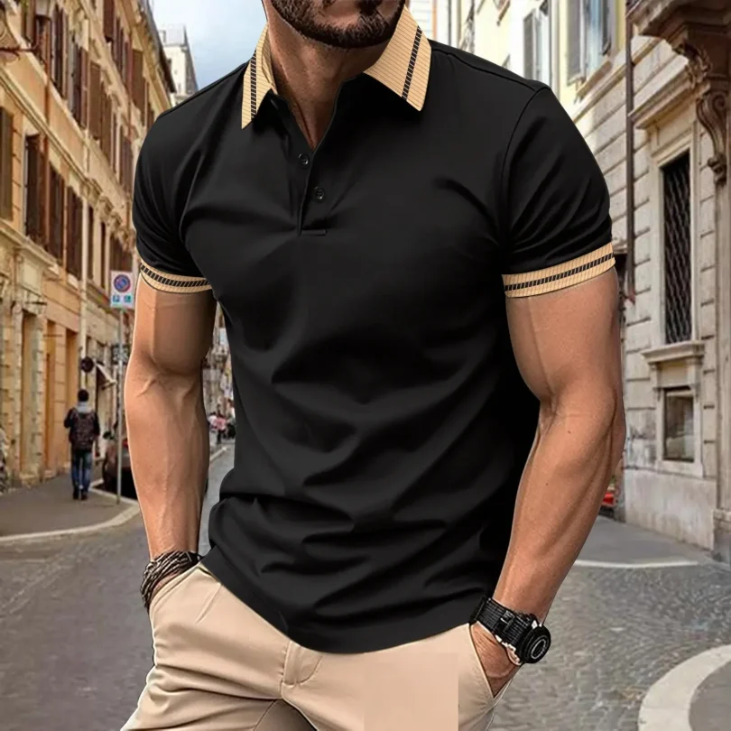 Men's New Fashion Summer Casual Short Sleeved Buttons Lapel Solid Color Short Sleeved Breathable Classic Polo Shirt Man Clothing