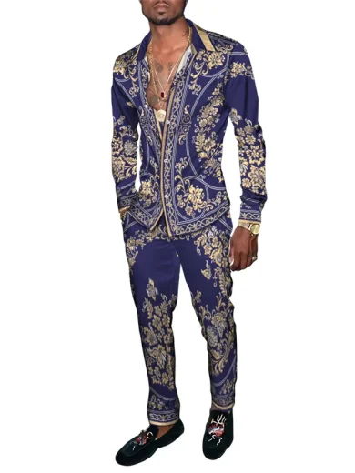 Men Travel Casual Retro Ethnic Floral Totem 3D Print Tracksuit Male Long Sleeves Lapel Button Cardigan Shirt Pants 2 Piece Sets - Image 5