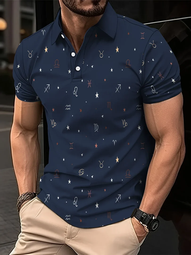 Summer Men's Polo Shirt Street Casual Short Sleeve Print Buttons Tops New Fashion Pullover Oversized Clothing Man Golf Wear