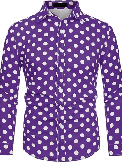 Fashion 3D Printed Men's 10-color Polka Dot Long-sleeved Slim-fit Shirt With Lapel Button Long-sleeved Comfort Casual Wear Tops - Image 6